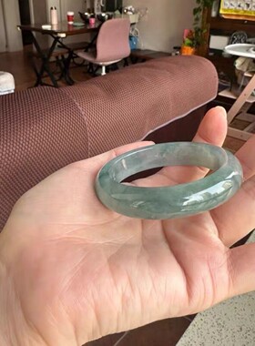天然缅甸冰糯种翡翠手镯女老坑油青飘花半山水翡翠玉手镯子少女款