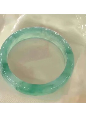 冰种天然缅甸翡翠手镯女飘绿花正圈玉镯子阳绿晴水玻璃种翡翠手镯
