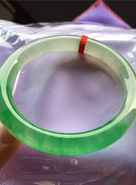 高冰种阳绿圆条天然缅甸老坑翡翠手镯飘绿玉石镯子玉器正品新款