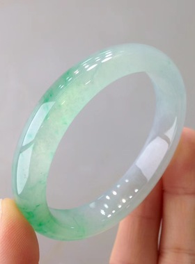 老坑缅甸冰种镯子翡翠手镯正圈贵妃镯正阳绿飘花玉镯子女款玉