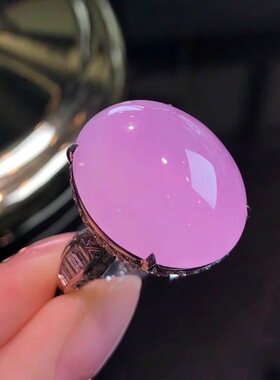 冰种蛋面紫罗兰翡翠戒指老坑缅甸天然a货正品18k金镶嵌鸽子蛋女款