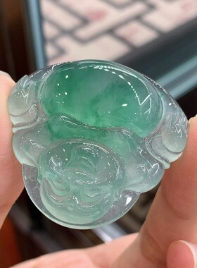 高冰种飘绿花佛公翡翠吊坠裸石缅甸天然a货晴底飘花玉佛笑佛男女