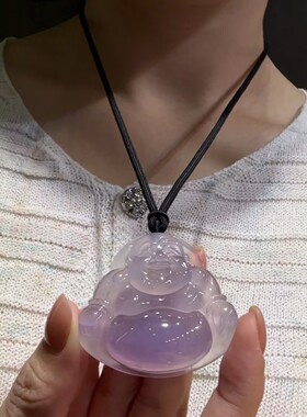 缅甸冰钟紫罗兰佛公翡翠吊坠天然a货玉佛玉吊坠冰紫弥勒佛玉坠女