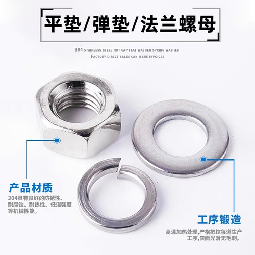 304不锈钢螺母帽平垫片弹垫M3M4M5M6M8M10M12M16M18M20M22M24M30 - 图0