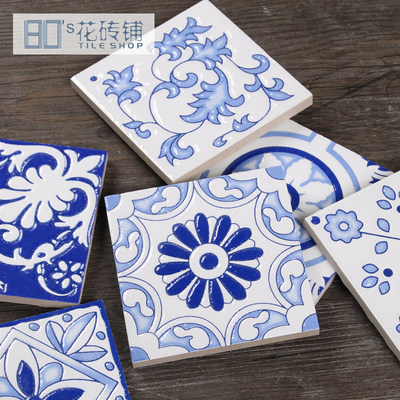 小花砖卫生间瓷砖防滑地砖青花瓷蓝色复古花砖100 100小清新墙砖 虎窝淘