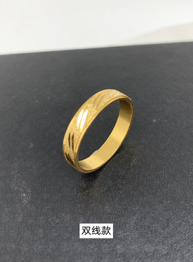 古法越南沙金男女情侣对戒黄铜镀金闭口戒指环素圈钛钢戒不掉色