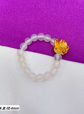 女越南沙金玫瑰花白珠戒指不掉色