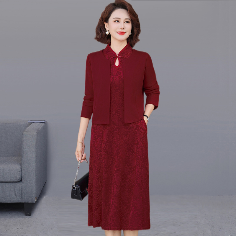 喜婆婆婚宴礼服春秋旗袍十月妈妈结婚连衣裙中老年女年轻两件套装 - 图1