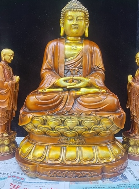 纯铜摩诃迦叶一佛二弟子摆件