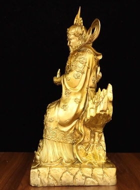 黄铜山神像摆件全身站像大号坐像居家供养佛像土地大号山神爷铜像