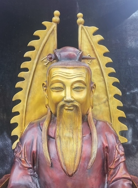 纯铜鸿钧老祖铜摆件洪君老祖大号复古陆压道君道坐像铜器