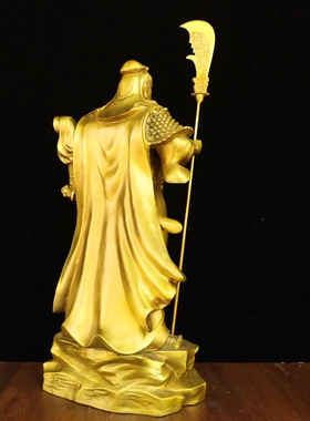 纯黄铜关公神像摆件关帝神威关二爷关羽提刀立刀武财神铜像拖宝