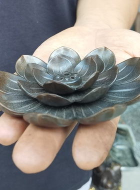 纯铜莲花线香香插迷你铜摆件多孔沉香卧香香座禅意盘香托家居客厅