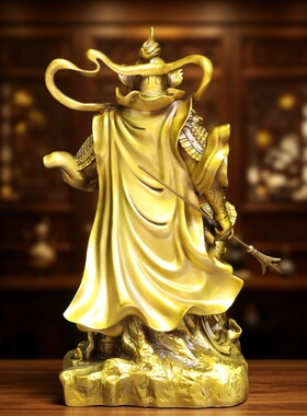 纯黄铜二郎神杨戬神像家居玄关桌面佛像二郎真君哮天犬天神将军