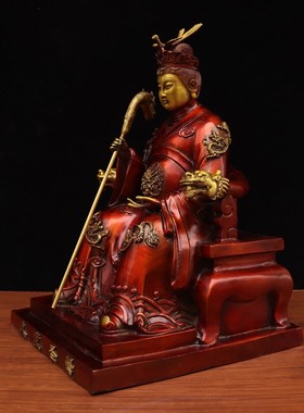 铜九龙圣母摆件黄铜三圣母铜九莲圣母龙母娘娘佛像家居供养神像