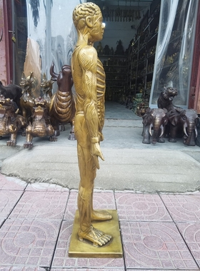 黄铜针灸人模铜人体经络图摆件中医药医馆诊所经络针灸穴位铜人