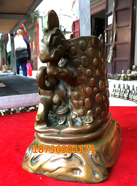 纯铜笔筒摆件仿古风招财家居装饰