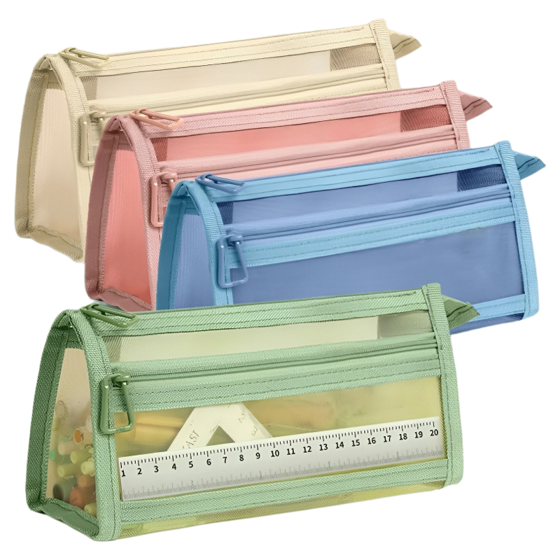 笔袋透明网纱学生考试专用文具袋儿童铅笔袋双层立体大容量文具盒,淘宝优惠券,粉丝福利购,淘宝优惠卷