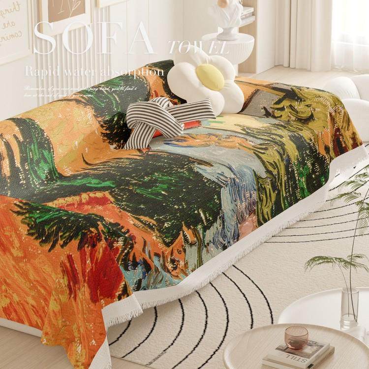 梵高创意风景万能沙发巾盖针织布全盖沙发垫套罩盖毯单三人四季通,淘宝优惠券,粉丝福利购,淘宝优惠卷