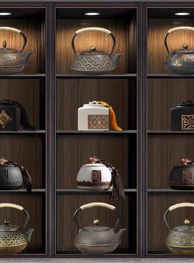 新中式博古架多宝阁复古禅意茶室茶具茶壶茶叶罐装饰艺术摆件套装