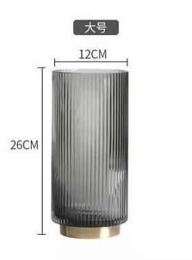 北欧ins彩色竖纹大号铜圈玻璃花瓶金边水培客厅插花样板装饰摆件