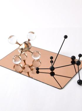 热销欧式轻奢现代简约圆形玻璃镜面托盘售楼处样板房摆件软装饰品