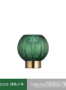 现货直发欧式金属铜圈人工吹制咖色圆球玻璃花瓶家居批发饰品软装