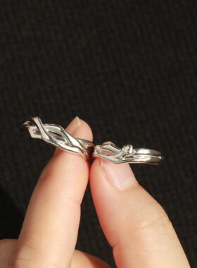 相思树情侣戒指男女一对学生指环异地恋情人节礼物树枝开口对戒