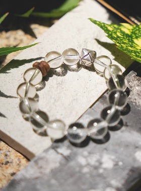 QIANTAO「温风」原创天然双A高净体白水晶手串静心银手链情侣礼物