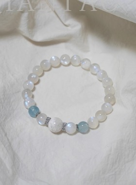 QIANTAO「玉雪」原创中式天然蓝月光海蓝宝水晶手串招财女生礼物