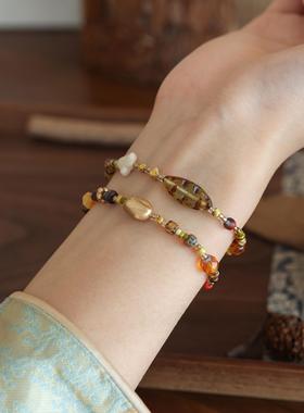 QIANTAO「和枫·绿叶」原创vintage复古古董捷克珠手链女生手串