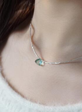 QIANTAO「夕蓝」原创s925银天然切割水晶项链女生首饰锁骨链礼物