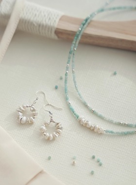 QIANTAO「月白」原创国风新中式天河石花瓣珍珠项链女锁骨链礼物