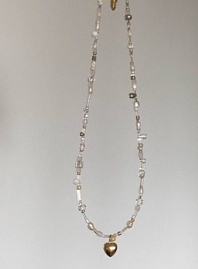 QIANTAO「昼月」进口米珠珍珠项链女吊坠小众精致饰品首饰锁骨链