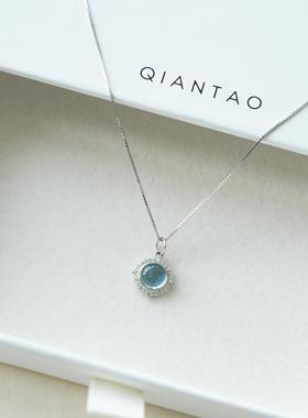 天然原创海蓝宝礼物锁骨链925银