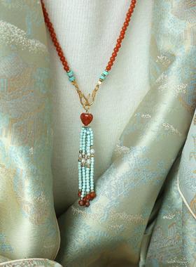 青绿新中式天然南红锁骨链