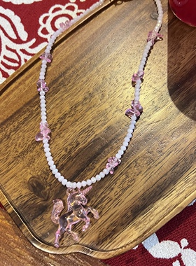 爱心透明独角兽锁骨链
