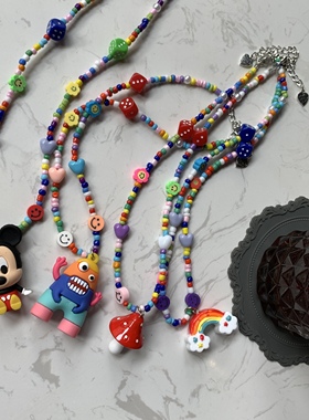 日韩手工米珠项链卡通怪兽