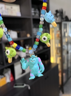 可爱卡通潮流毛怪水晶项链