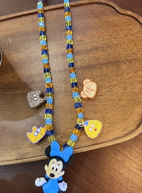 米老鼠米妮蓝绿色水晶颈链