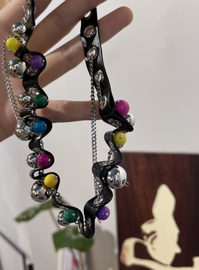 感皮质彩色串珠黑色锁骨链