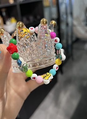 琉璃珠瓢虫心蝴蝶结弹力手链女