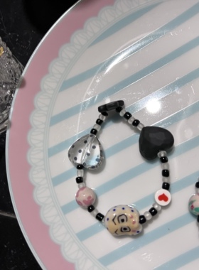 搞怪丑男少女心和风日式脸谱蝴蝶混搭串珠闺蜜弹力手链手串女