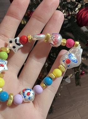 圣诞节小丑彩色感彩色弹力手链