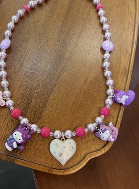 兔狐狸KT猫咪粉紫色卡通短款项链