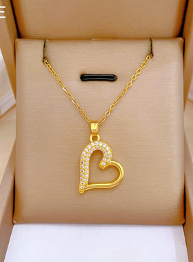 【钛钢】1爱心桃心满钻防掉色防过敏轻奢气质满钻项链百搭锁骨链