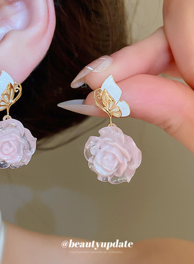 花系少女~银针滴油蝴蝶花朵耳钉