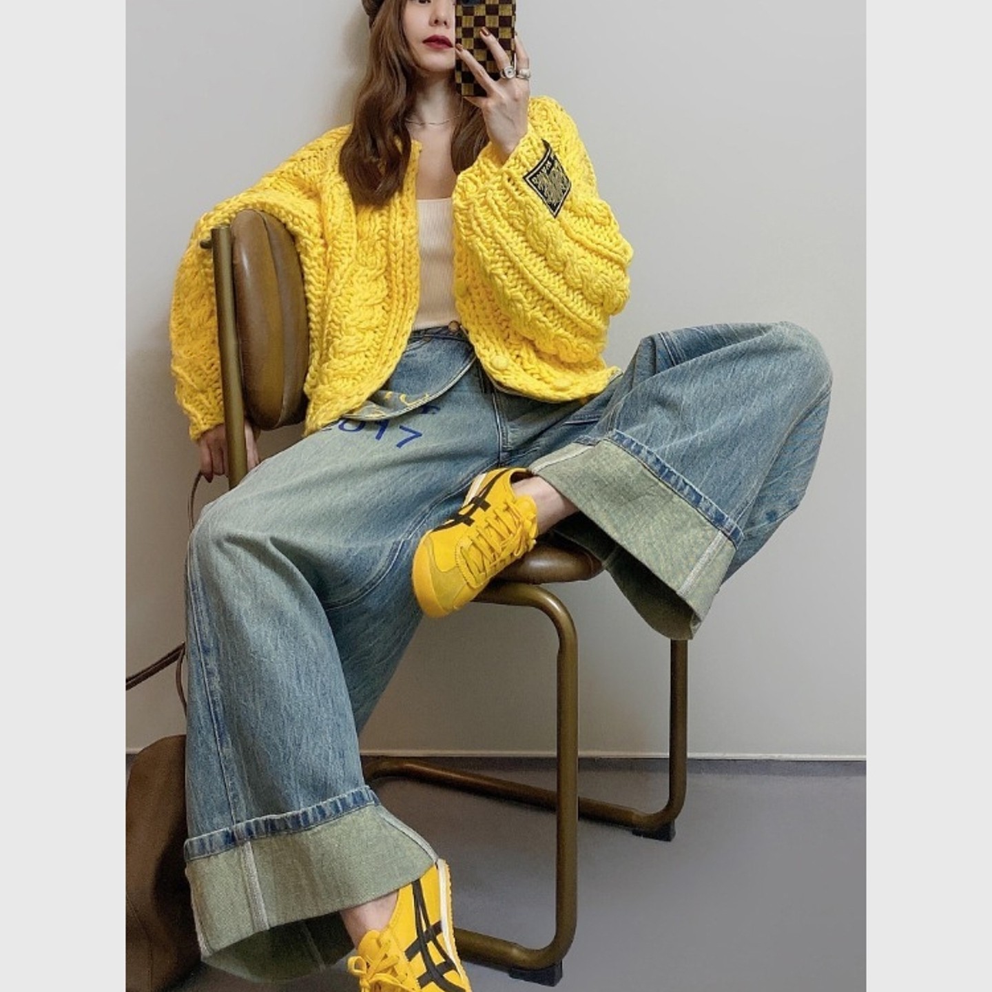 外贸撤回穿搭松弛感独特超好看宽松减龄黄色灯笼袖粗线毛衣开衫,淘宝优惠券,粉丝福利购,淘宝优惠卷