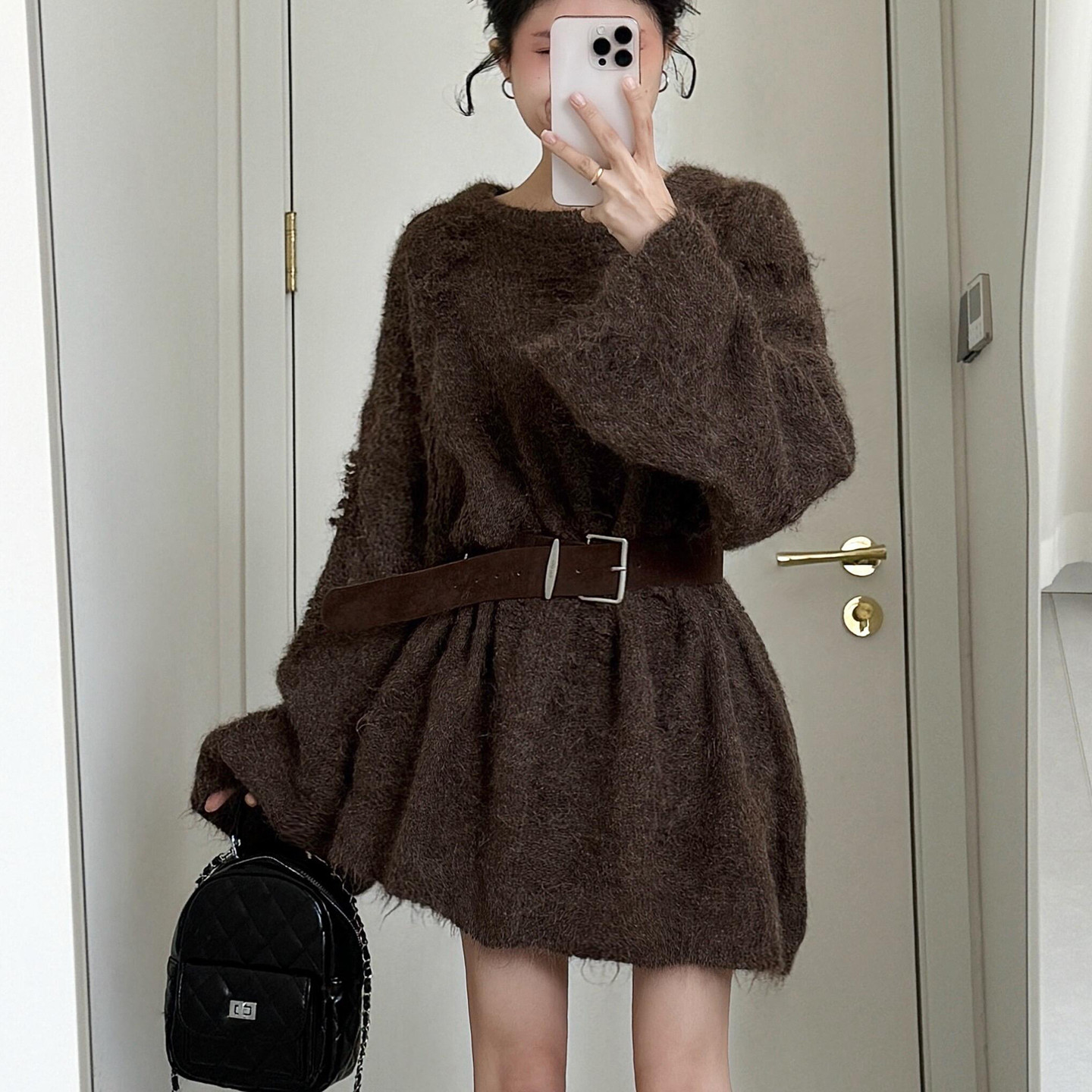 外贸撤回韩系慵懒风收腰毛衣女软糯百搭宽松显瘦圆领针织衫上衣,淘宝优惠券,粉丝福利购,淘宝优惠卷