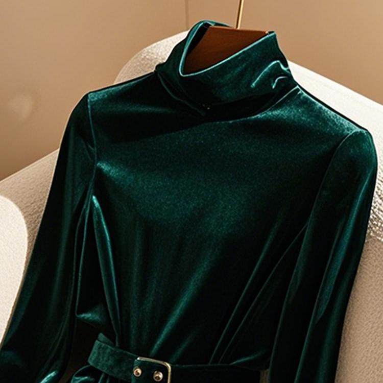 专柜撤回新款高端洋气减龄内搭打底衫绝美墨绿色高领丝绒衬衫女冬,淘宝优惠券,粉丝福利购,淘宝优惠卷